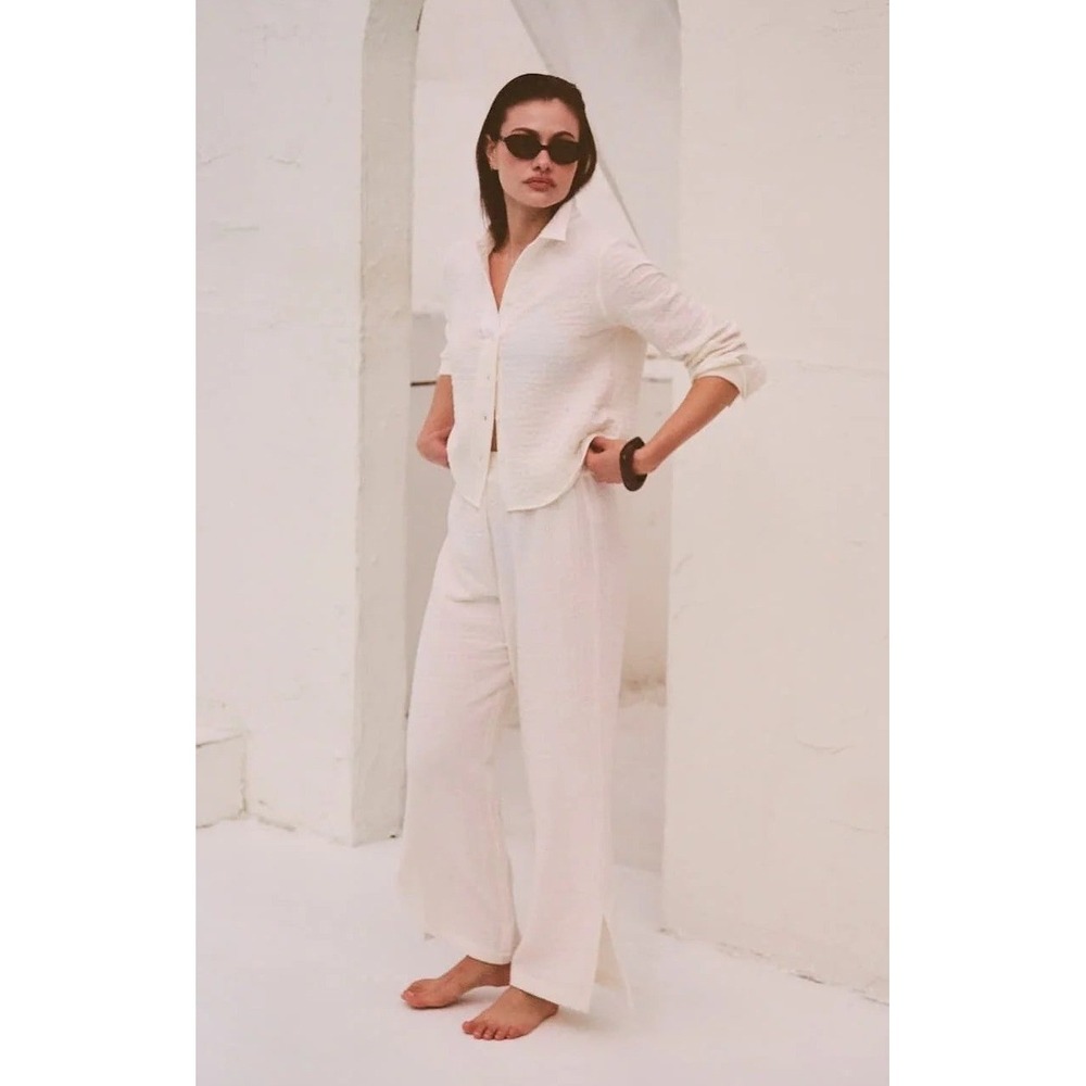 Daise Wide Leg Gauze Pants Women XL Ivory Natural UPF 50+ Organic Cotton Resort